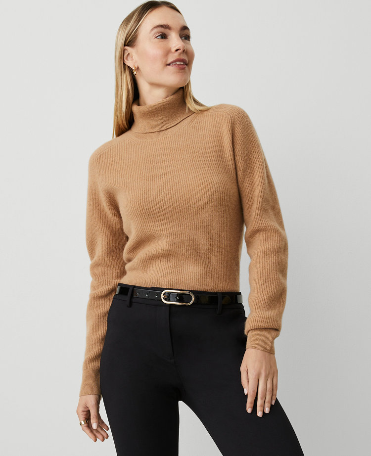 Petite Cashmere Ribbed Turtleneck Sweater