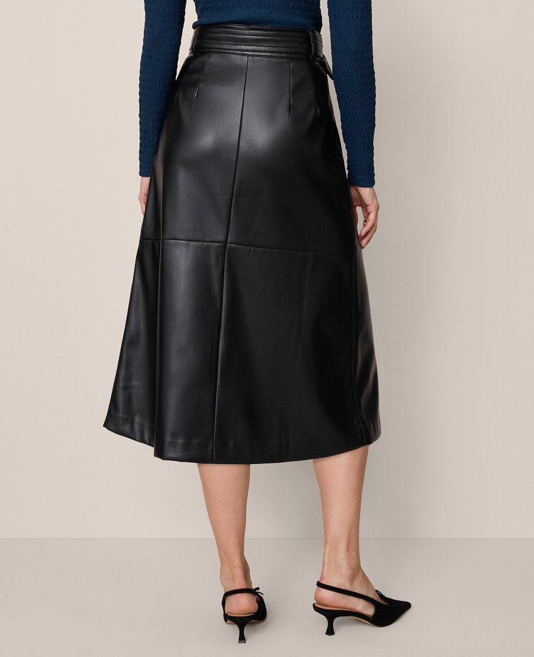 Faux Leather Belted Wrap Skirt
