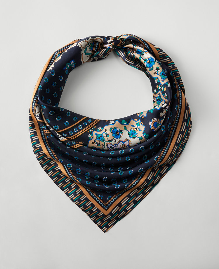 Oversize Tile Border Print Silk Scarf