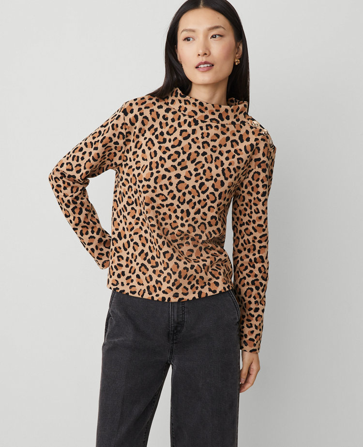 Petite Animal Print Mock Neck Top