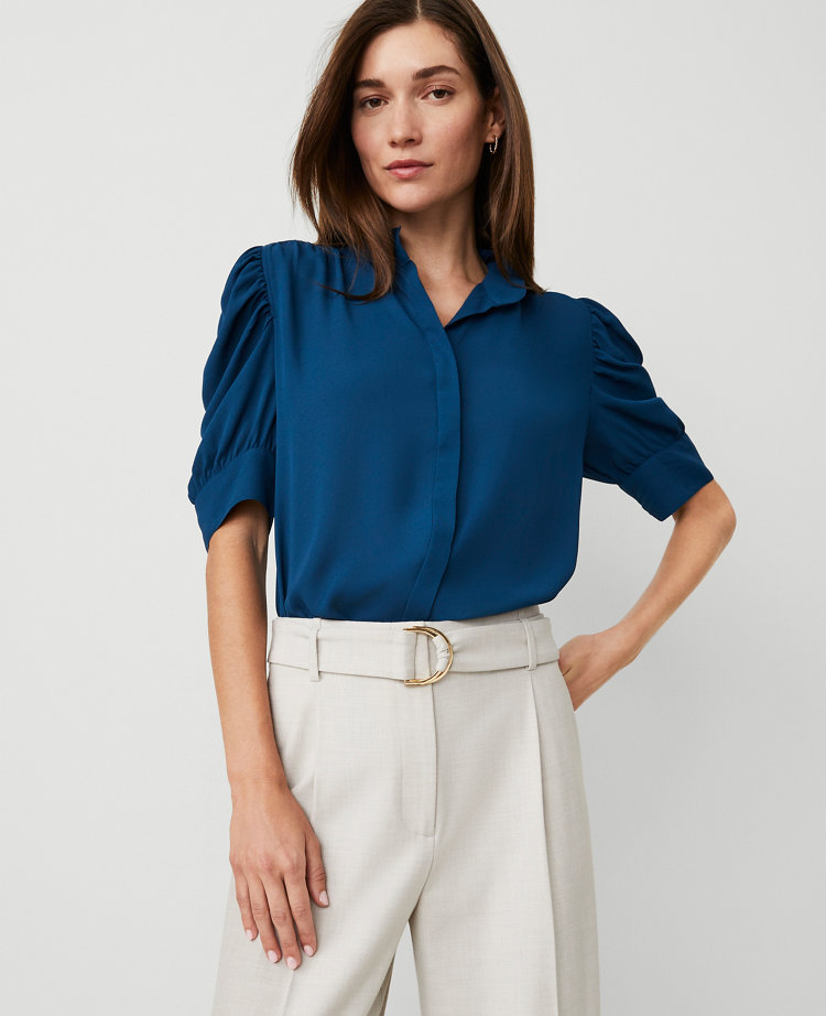 Petite Shirred Puff Sleeve Top