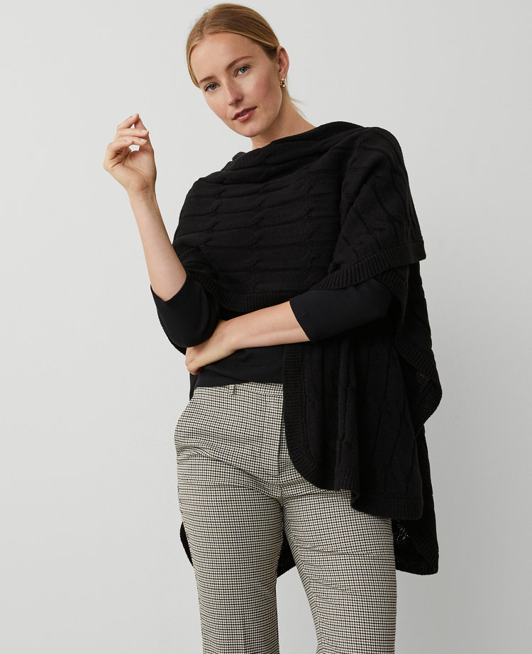 Cable Stitch Open Front Poncho