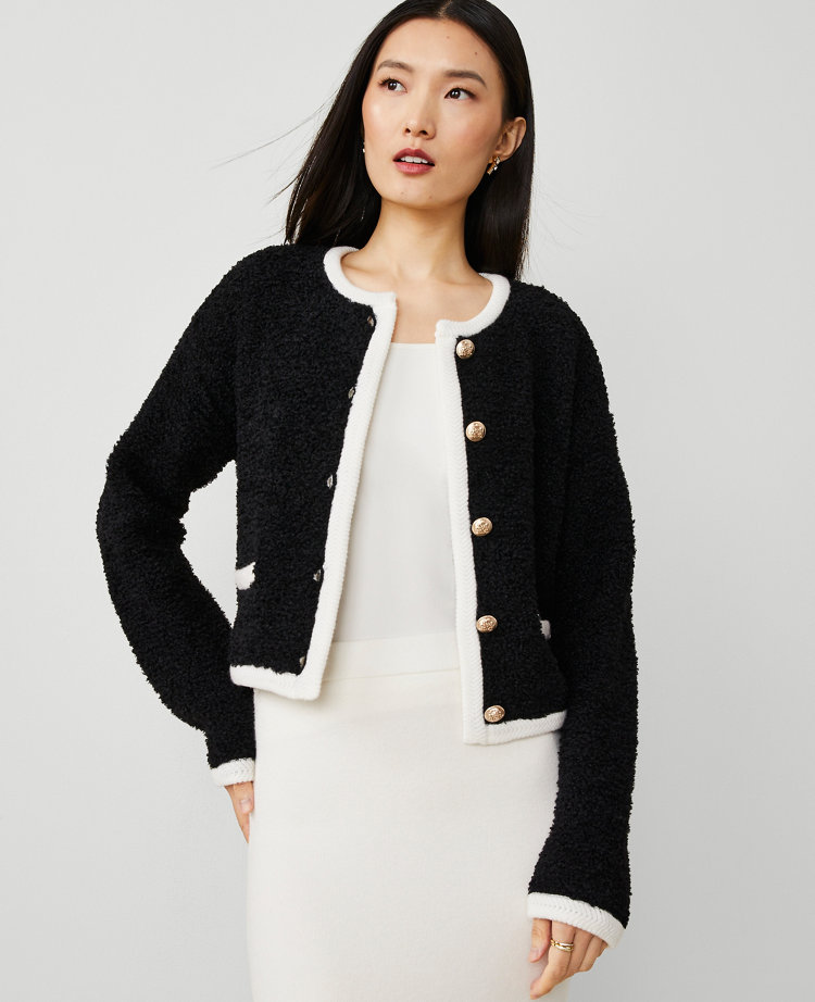 Boucle Contrast Trim Sweater Jacket