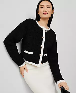 Boucle Contrast Trim Sweater Jacket Boucle Contrast Trim Sweater Jacket