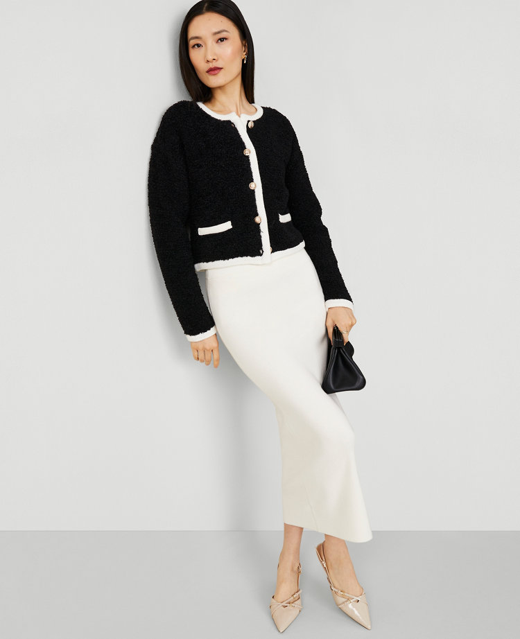 Boucle Contrast Trim Sweater Jacket