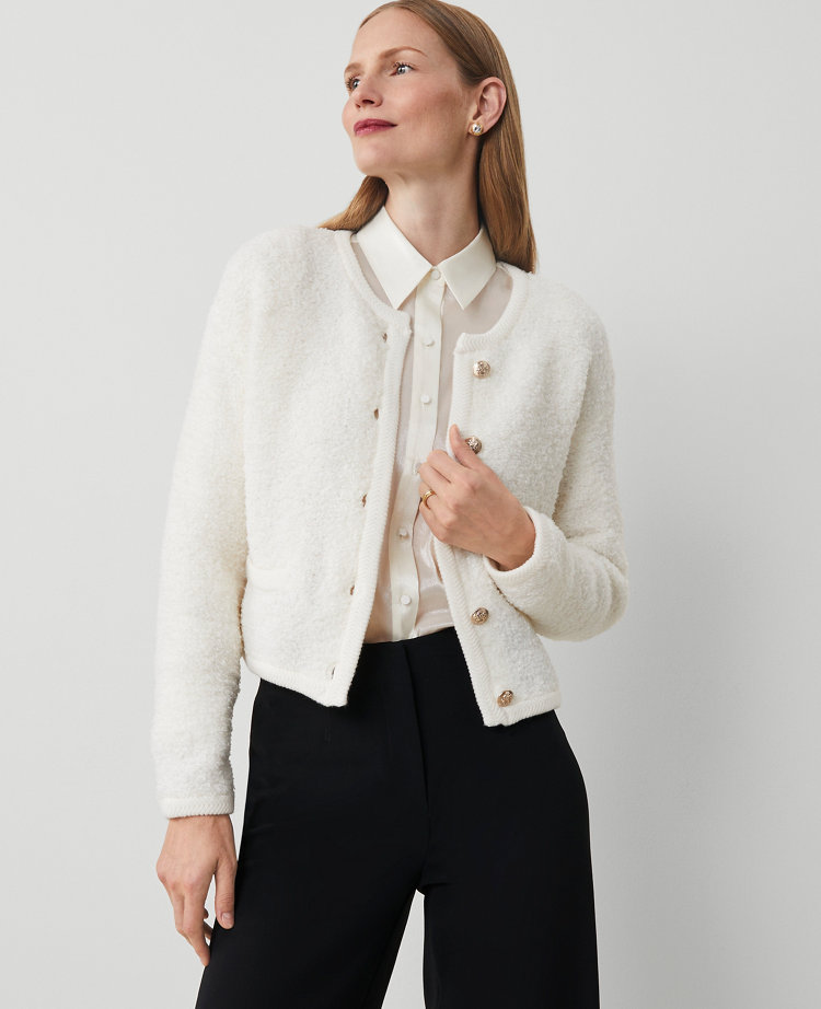 Boucle Textured Trim Sweater Jacket