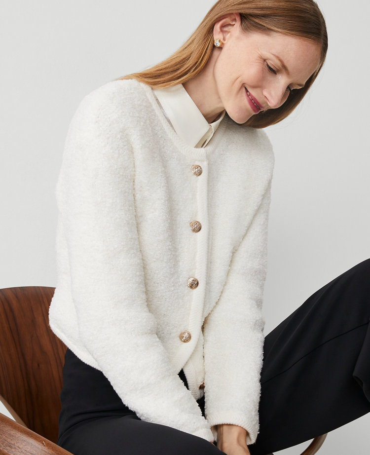 Boucle Textured Trim Sweater Jacket