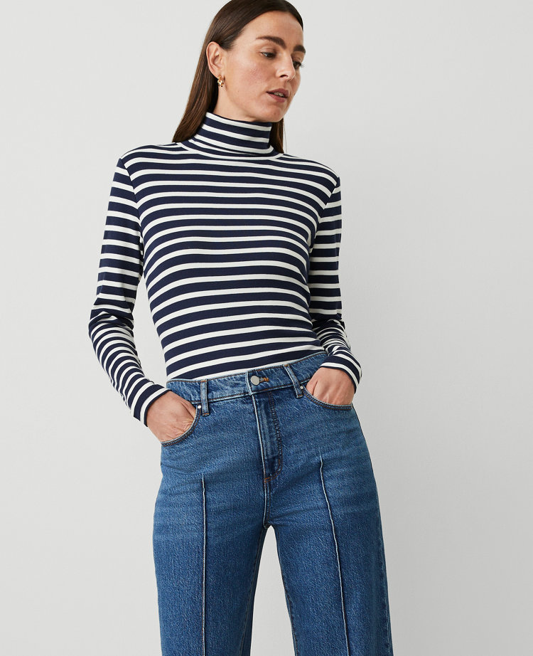 Petite Weekend Collection Striped Turtleneck Top