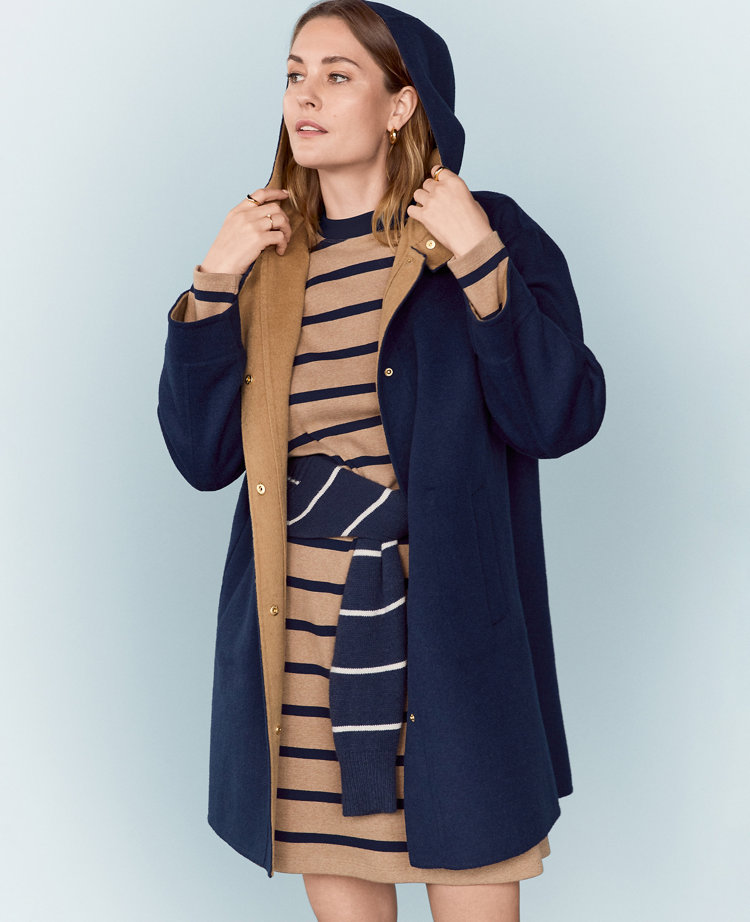 Petite Doubleface Hooded Snap Front Coat