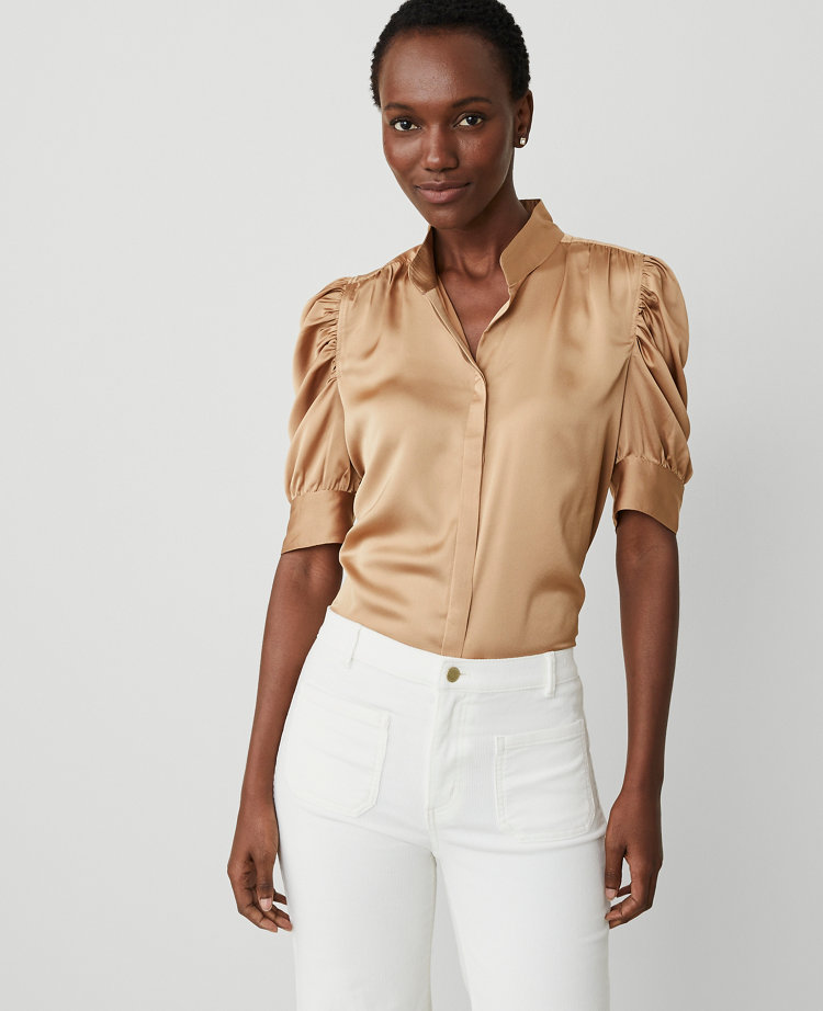 Ann Taylor Shirred Puff Sleeve Top