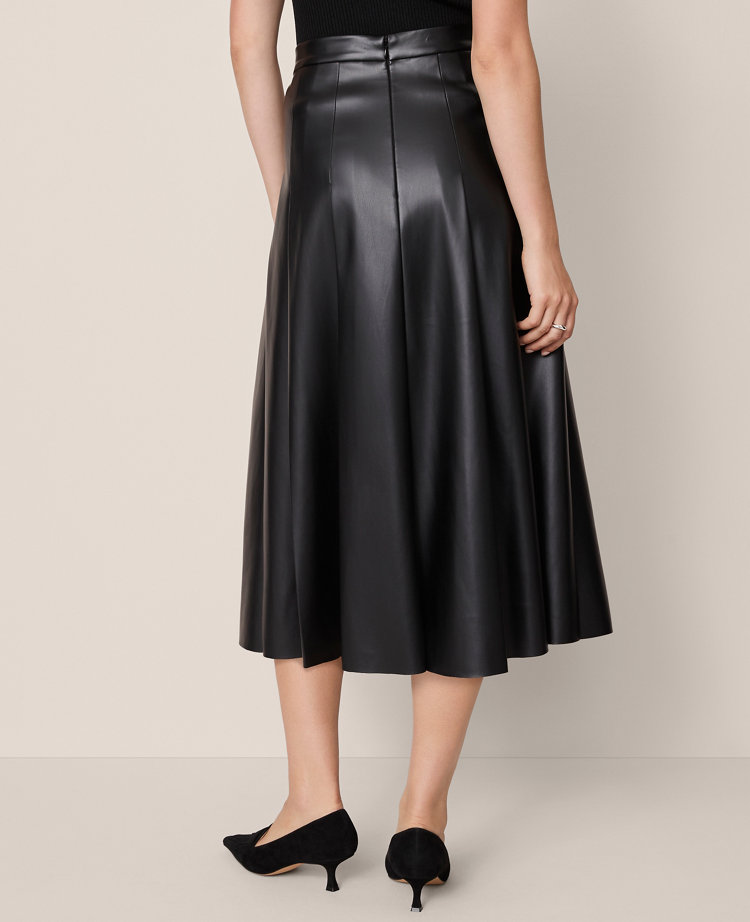 Petite Faux Leather Pleated Midi Skirt