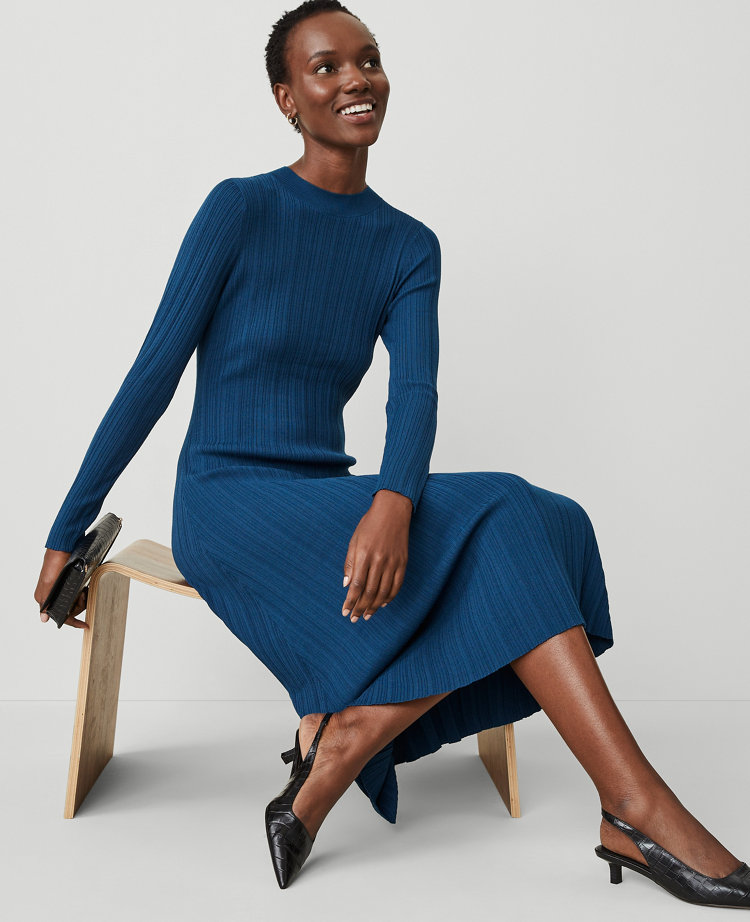 Blue mock neck dress best sale