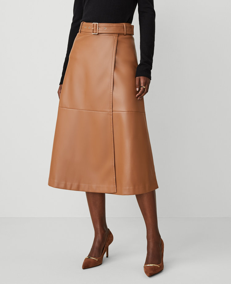 Petite Faux Leather Belted Wrap Skirt carousel Product Image 3