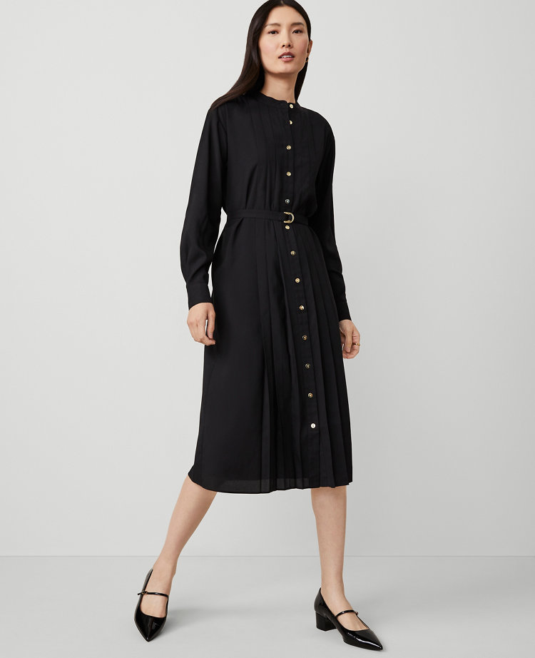 Petite Pleated Belted Midi Shirtdress