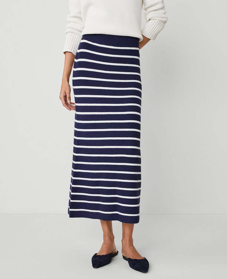 Ann Taylor AT Weekend Ribbed Skirt Navy/White Women's
