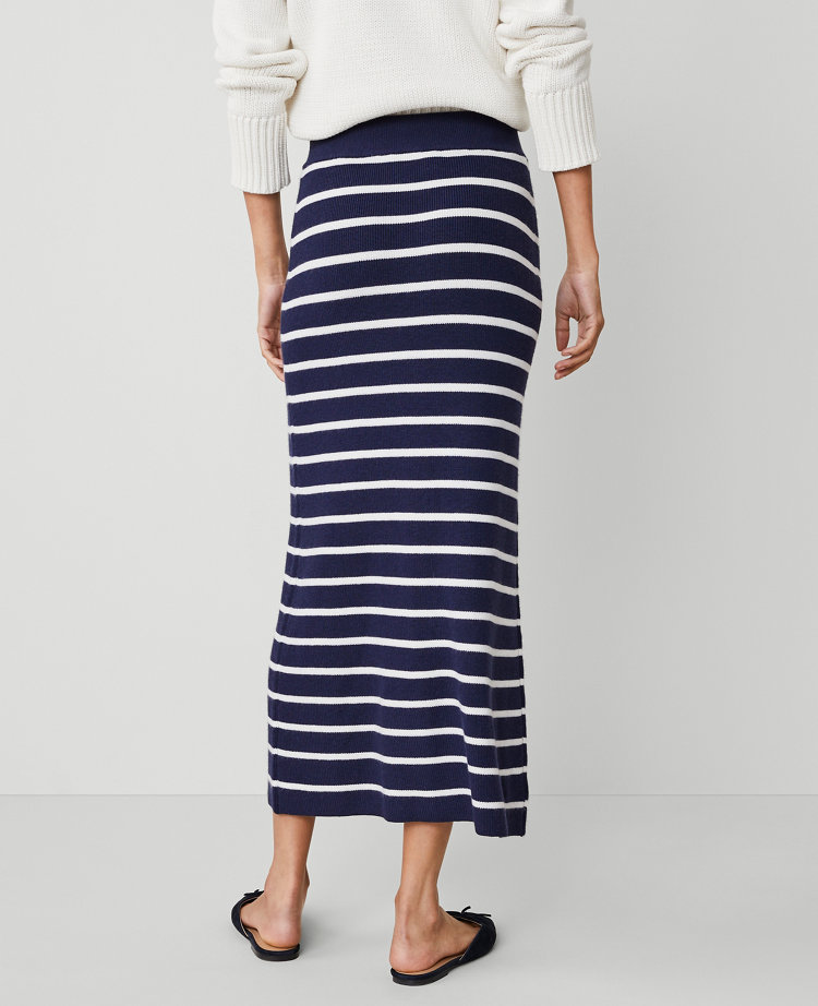 Ann Taylor AT Weekend Ribbed Skirt Navy/White Women's