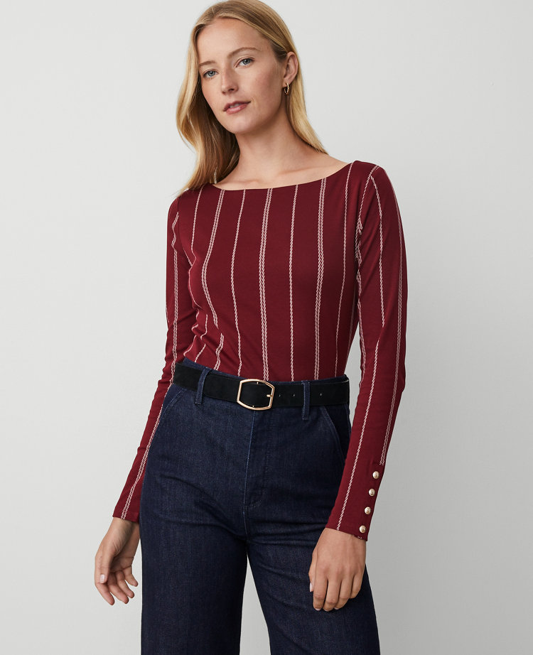 Petite Button Cuff Boatneck Top