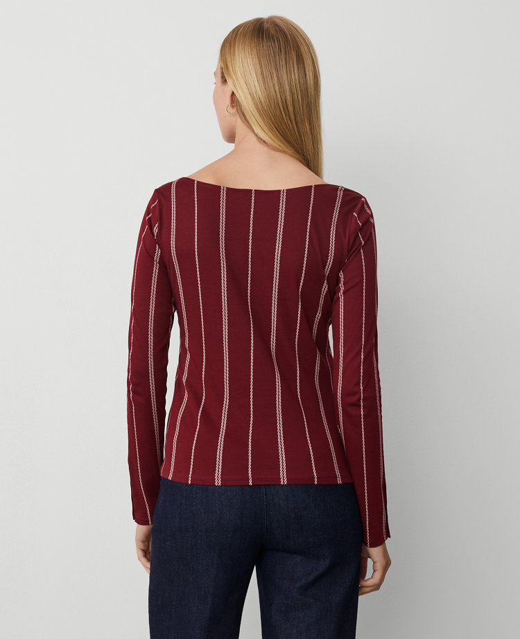 Petite Button Cuff Boatneck Top