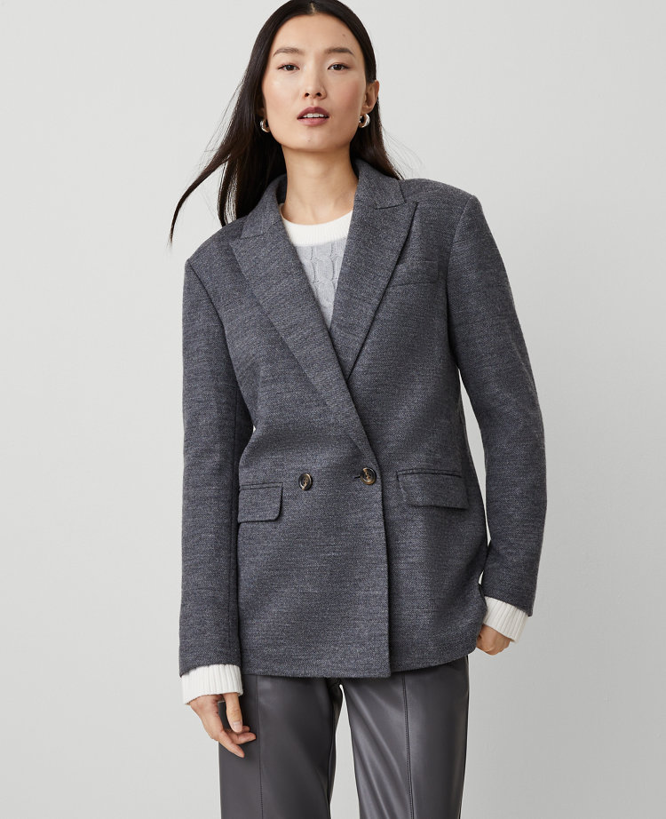 The Petite Relaxed Double Breasted Long Blazer in Twill