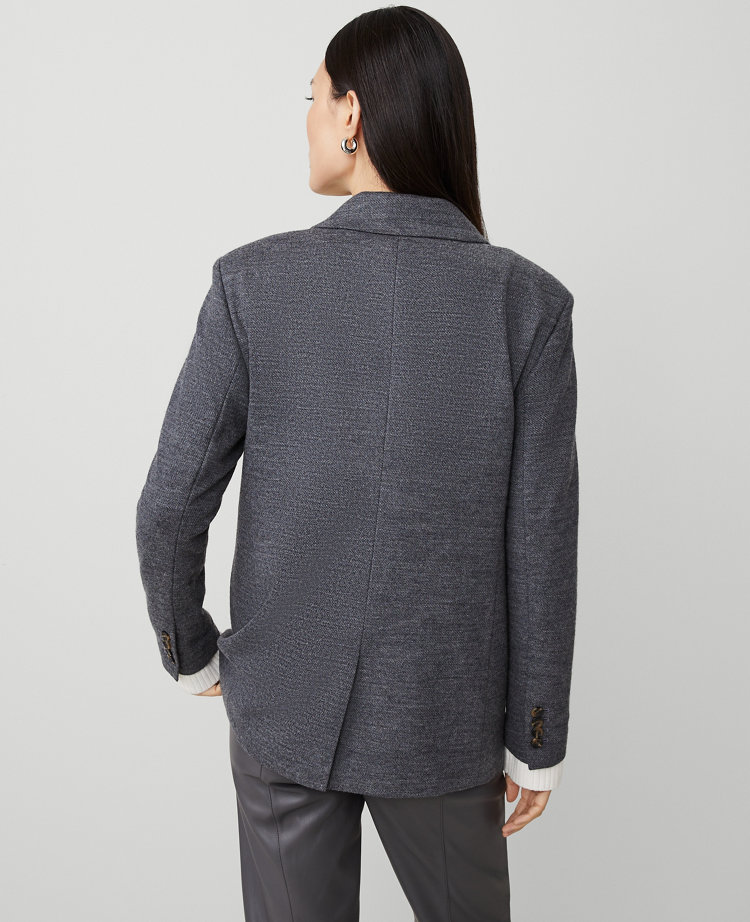 The Petite Relaxed Double Breasted Long Blazer in Twill
