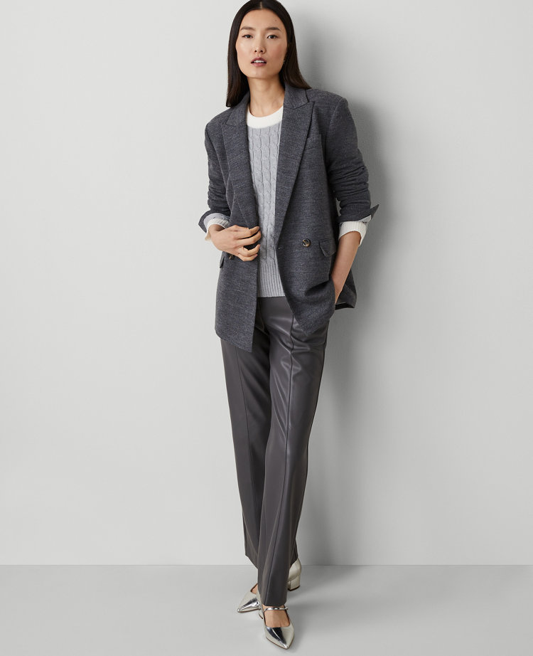 The Petite Relaxed Double Breasted Long Blazer in Twill