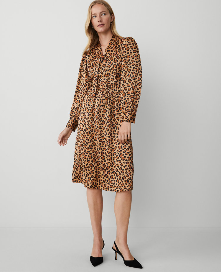 Petite Animal Print Tie Neck Midi Dress carousel Product Image 1