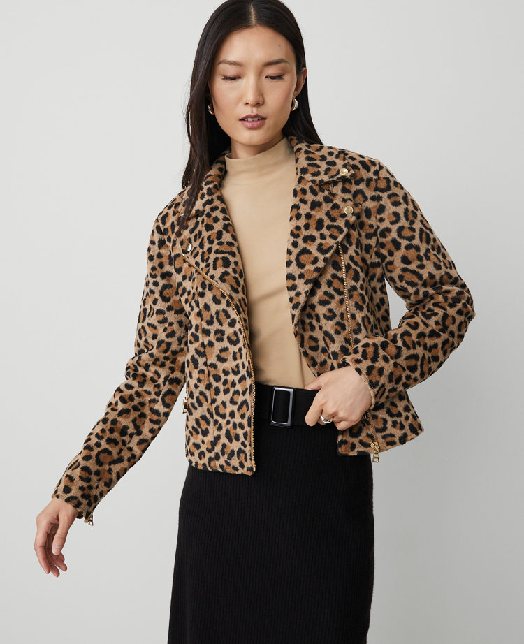 Petite Animal Print Moto Jacket