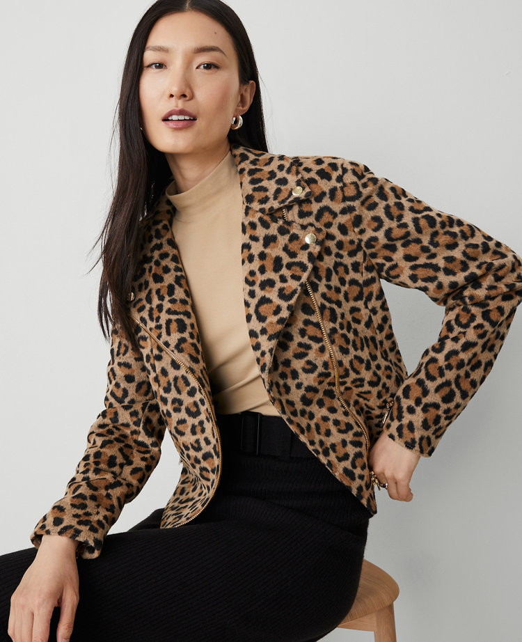 Petite Animal Print Moto Jacket