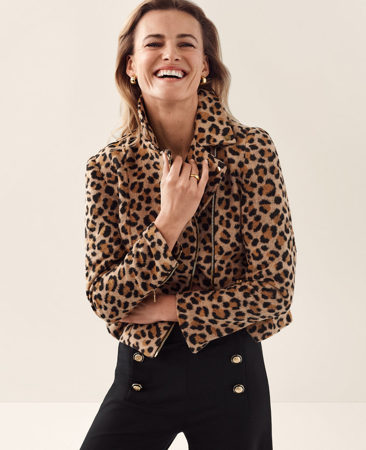 Petite Animal Print Moto Jacket