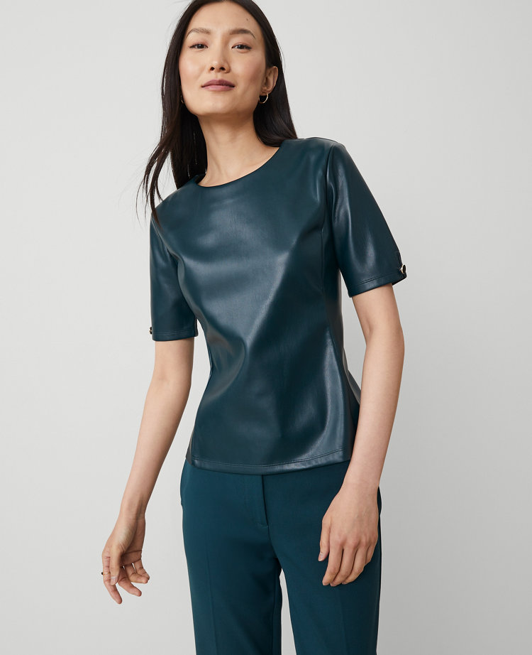 Petite Faux Leather Peplum Top