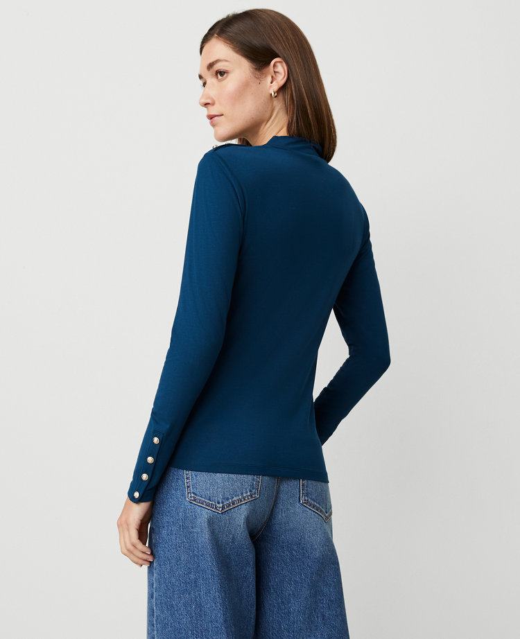 Petite Mock Neck Button Top
