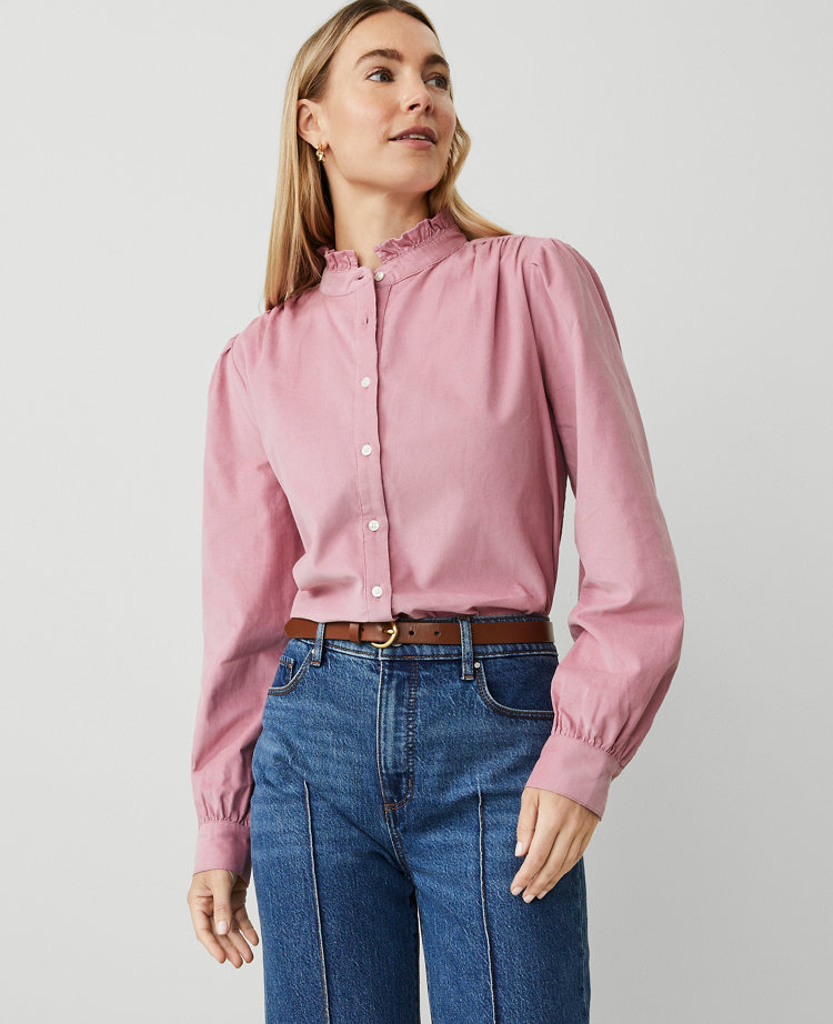 Petite Corduroy Ruffle Neck Shirt carousel Product Image 1