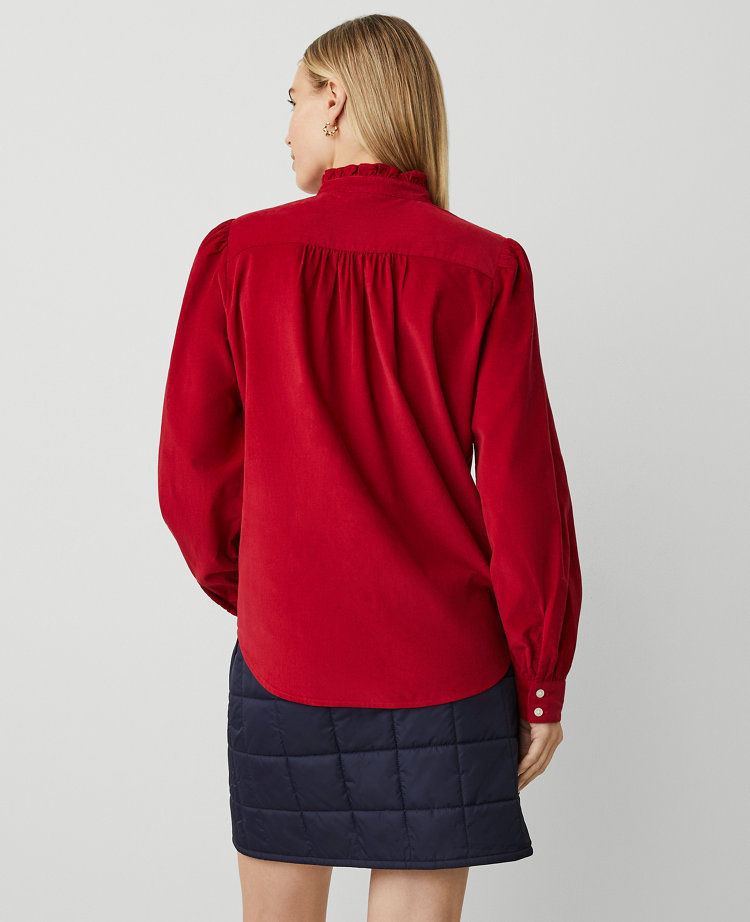 Petite Corduroy Ruffle Neck Shirt