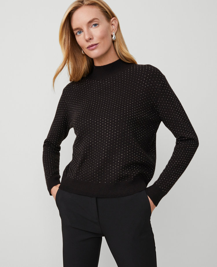 Petite Essential Embellished Mock Neck Sweater