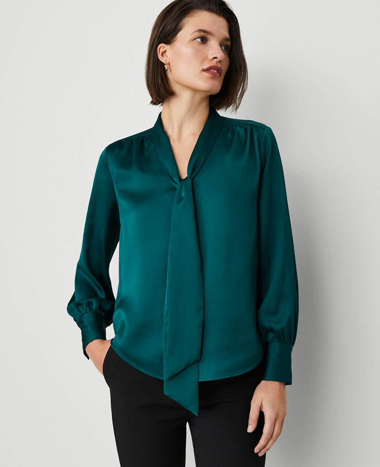 Petite Satin Tie Neck Blouse