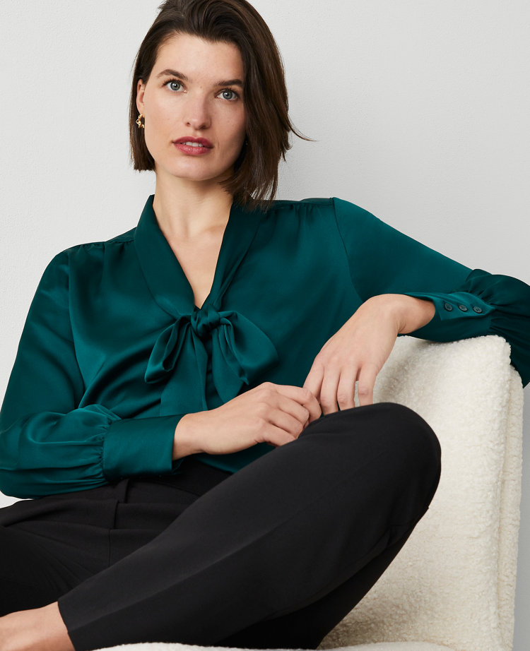 Petite Satin Tie Neck Blouse