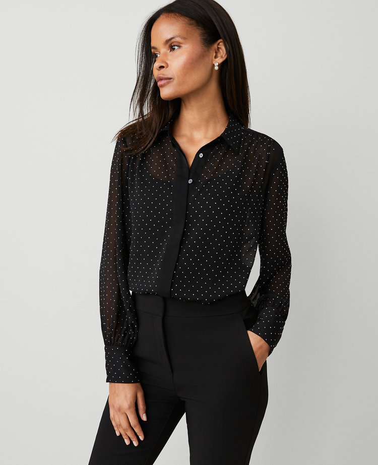 Petite Sparkle Studded Button Down Shirt