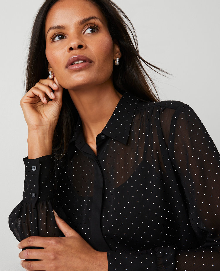 Petite Sparkle Studded Button Down Shirt