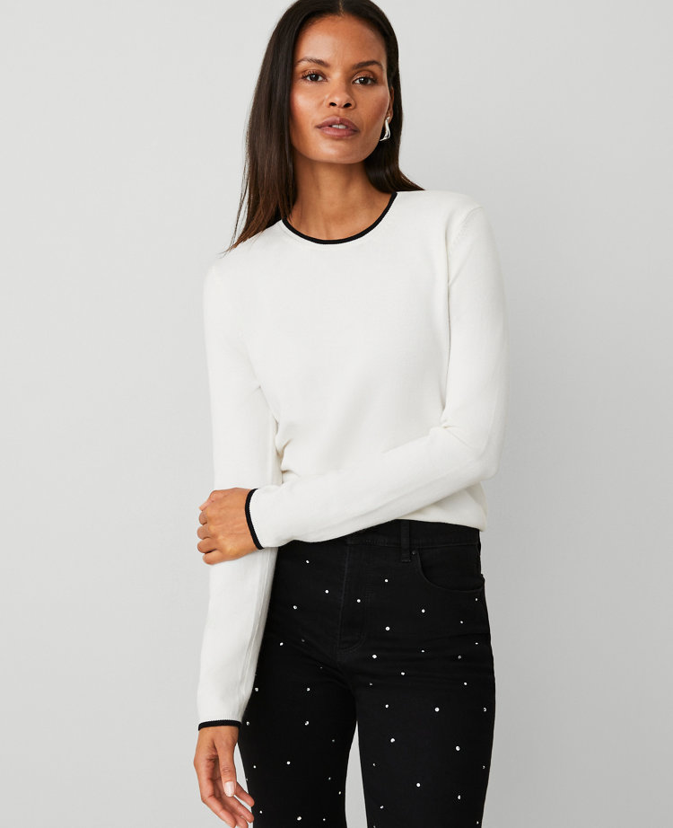 Petite Tipped Crew Neck Sweater