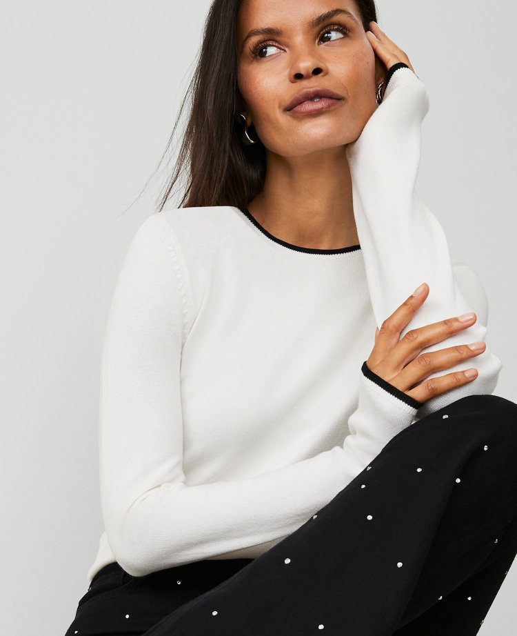 Petite Tipped Crew Neck Sweater