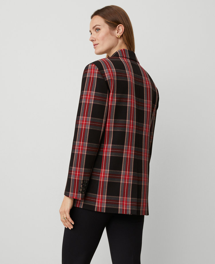 Petite Plaid Relaxed Double Breasted Blazer