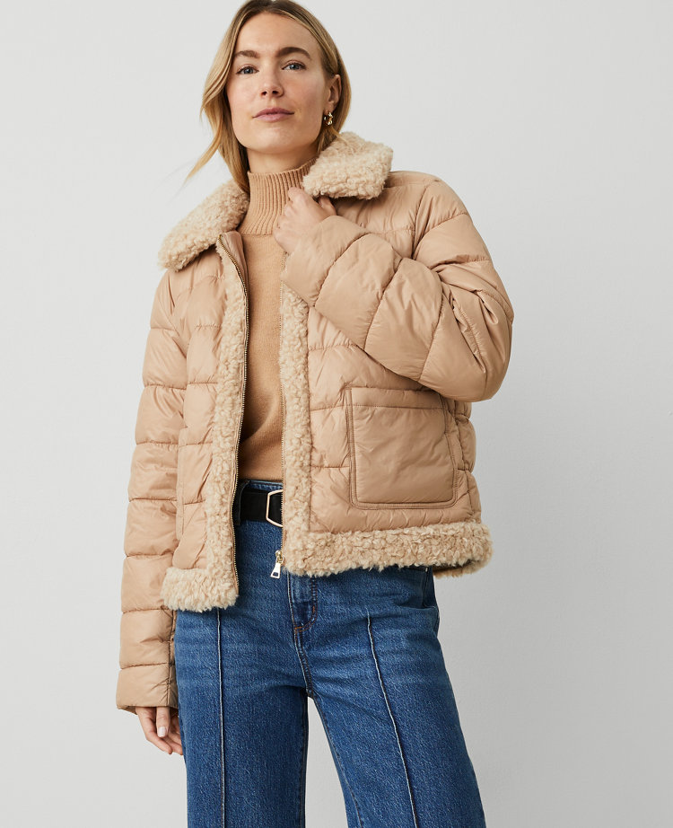 Petite Faux Fur Trim Puffer Jacket