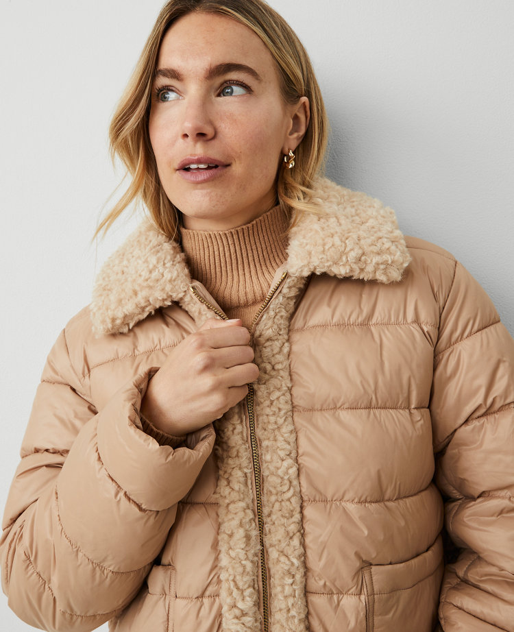 Petite Faux Fur Trim Puffer Jacket