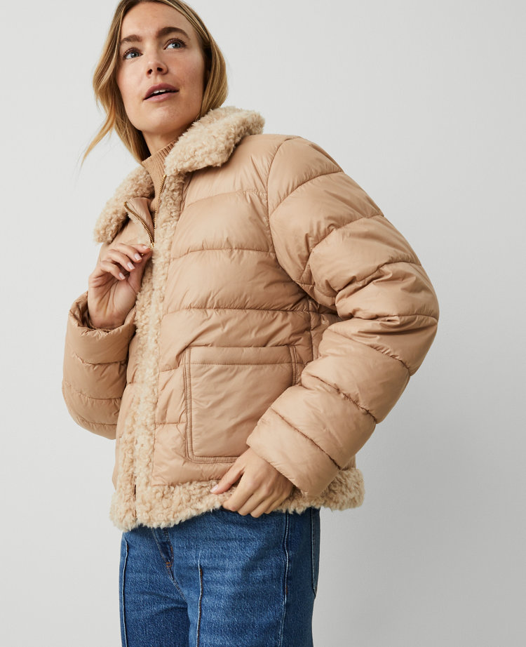 Petite Faux Fur Trim Puffer Jacket