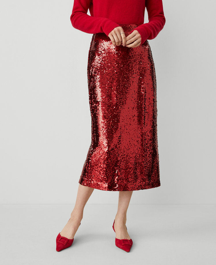 Petite Sequin Column Midi Skirt