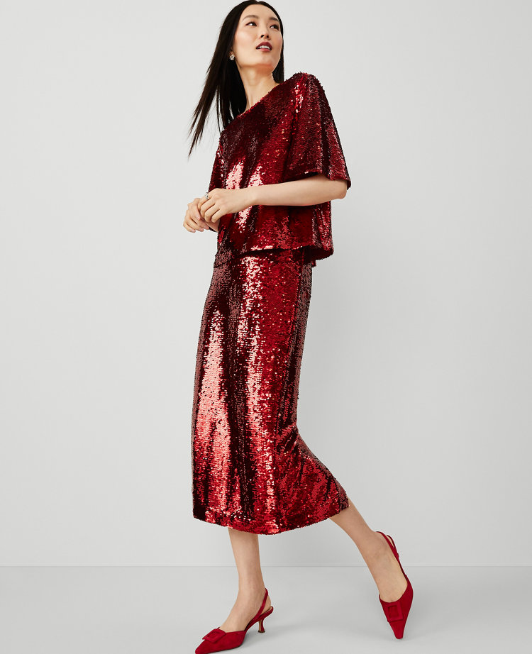 Petite Sequin Column Midi Skirt