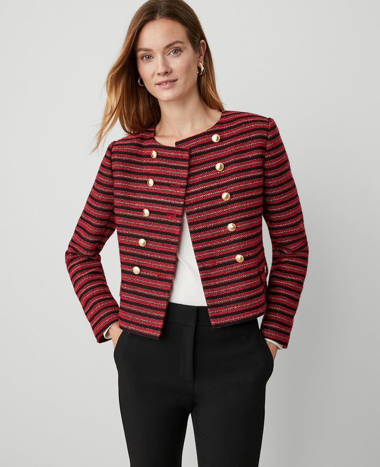 Petite Ribbon Tweed Double Breasted Jacket