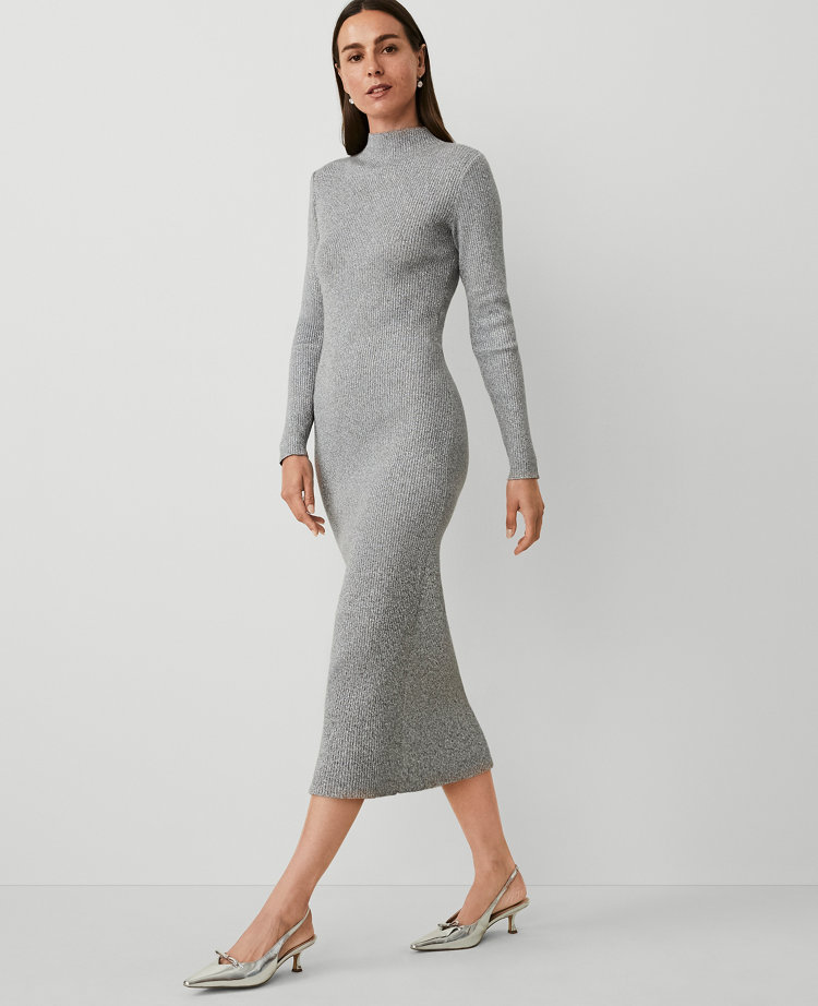 Petite Shimmer Ribbed Sweater Dress