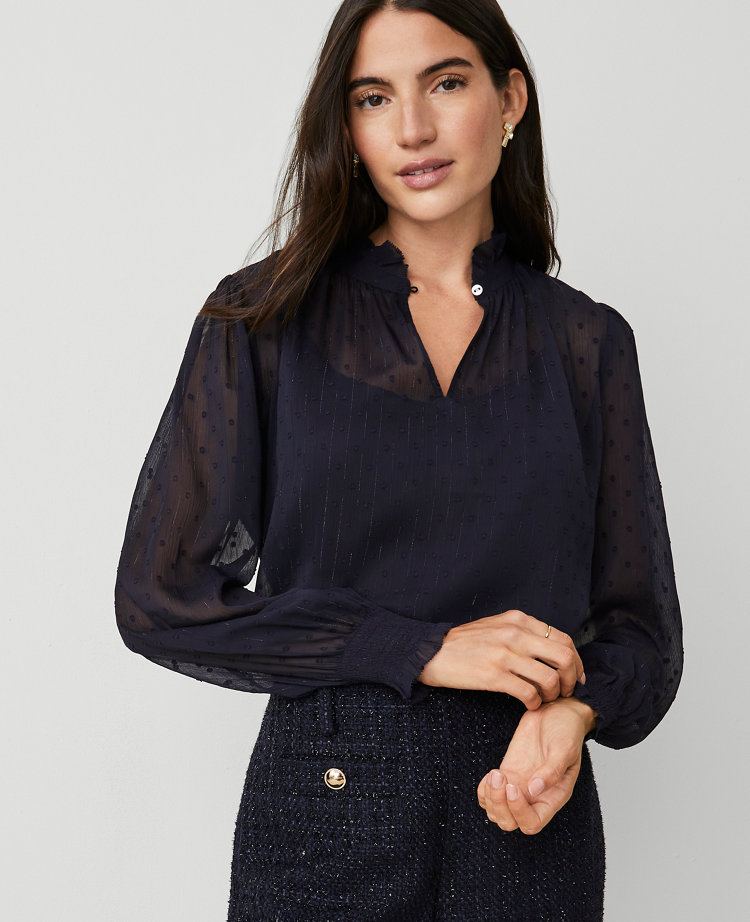 Petite Lurex Chiffon Ruffle Popover