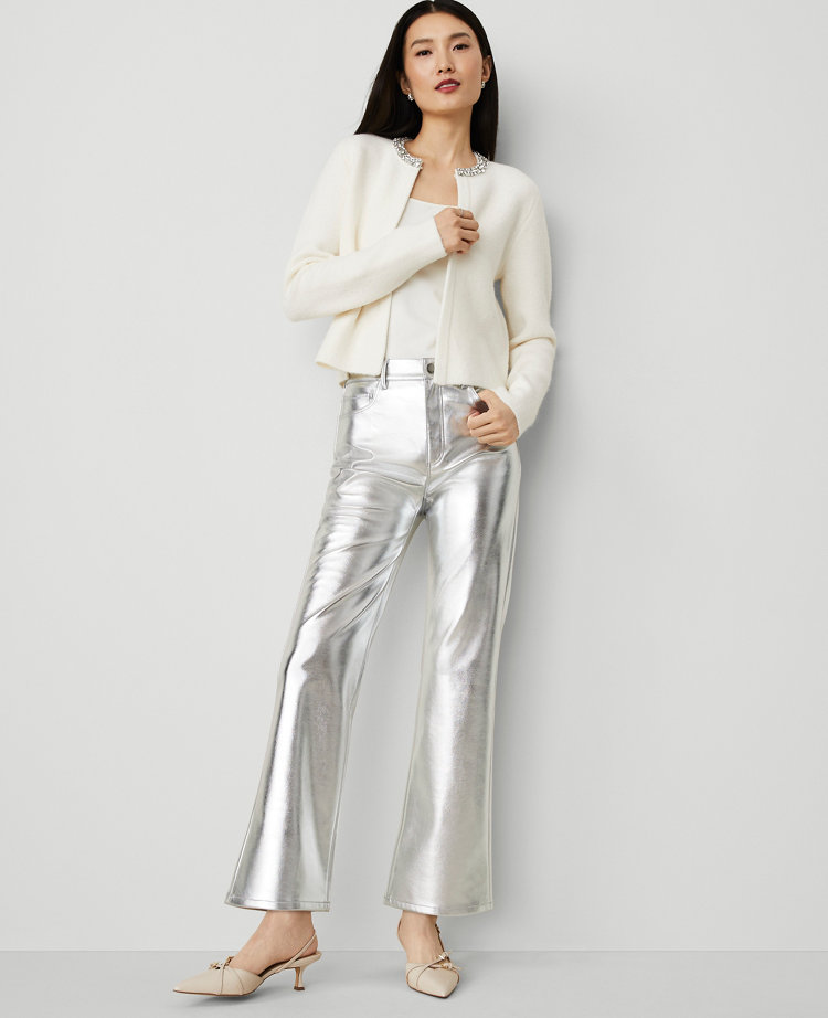 The Petite Ankle Boot Pant in Metallic Faux Leather